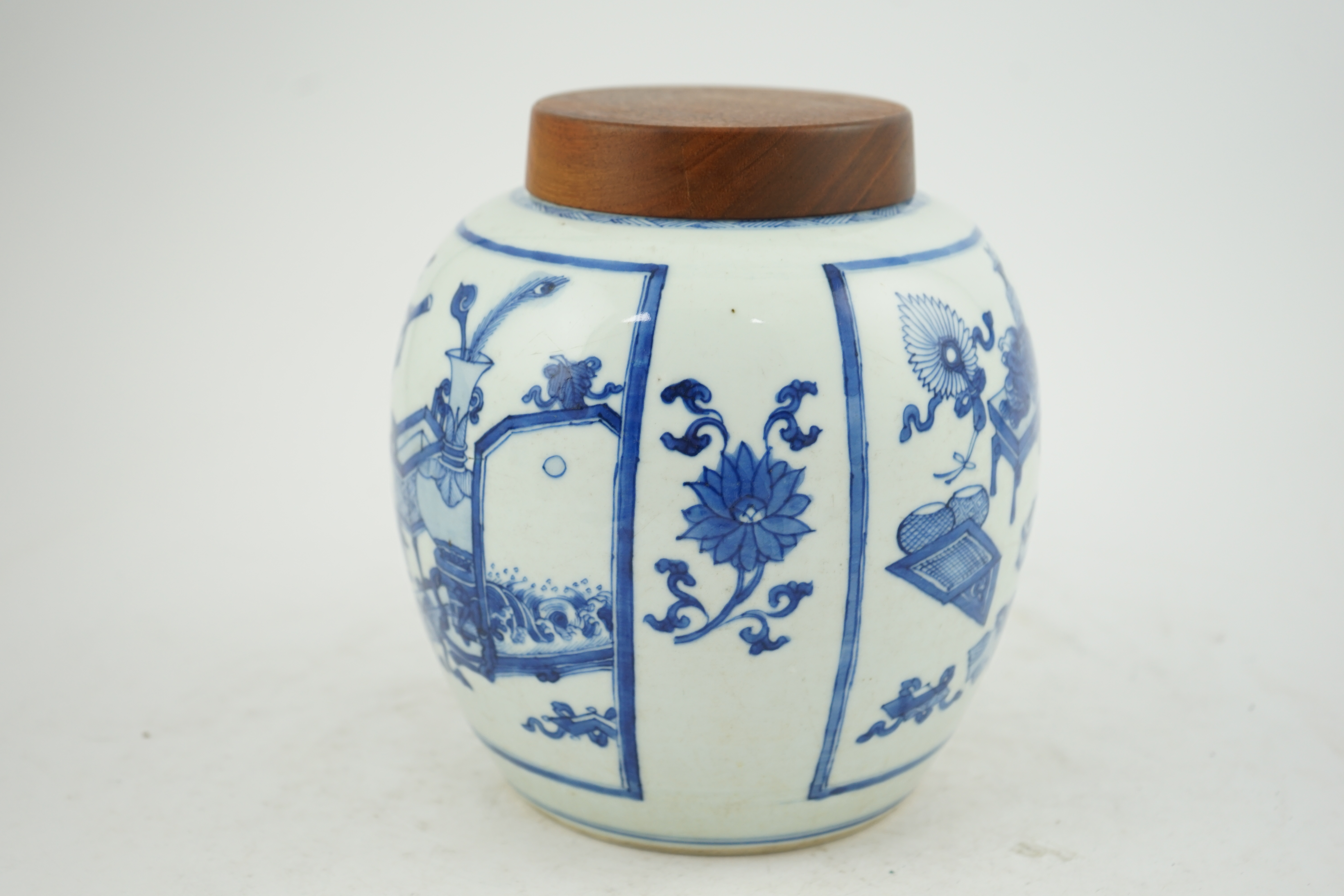 A good Chinese blue and white ‘Hundred Antiques’ ovoid jar, Kangxi period (1662-1722)